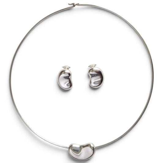 Tiffany & Co Elsa Peretti Design Bean Necklace and Earrings Set in Sterling Silver