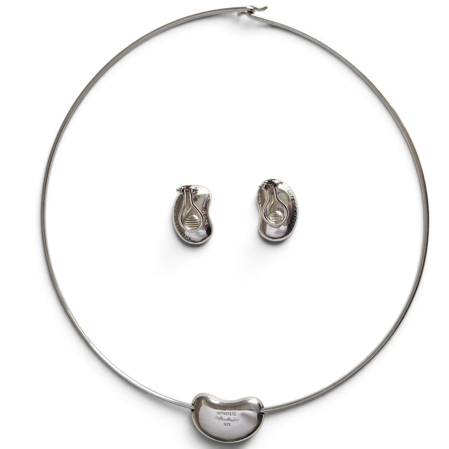 Tiffany & Co Elsa Peretti Design Bean Necklace and Earrings Set in Sterling Silver