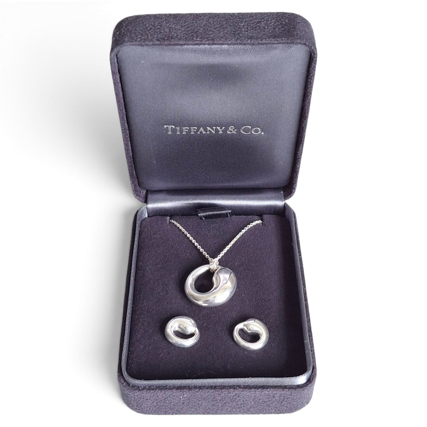 Tiffany & Co Elsa Peretti Design Eternal Circle Necklace and Earrings Set with original receipt from Tiffany Bond Street