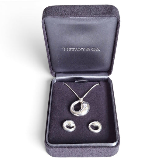 Tiffany & Co Elsa Peretti Design Eternal Circle Necklace and Earrings Set with original receipt from Tiffany Bond Street