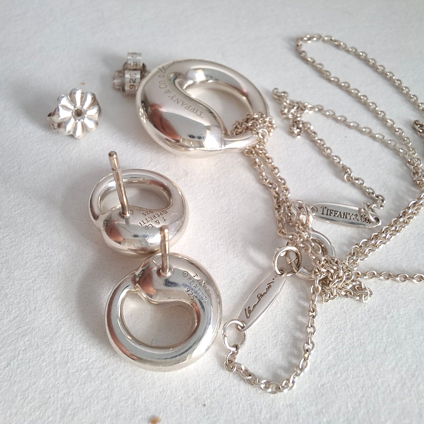 Tiffany & Co Elsa Peretti Design Eternal Circle Necklace and Earrings Set with original receipt from Tiffany Bond Street