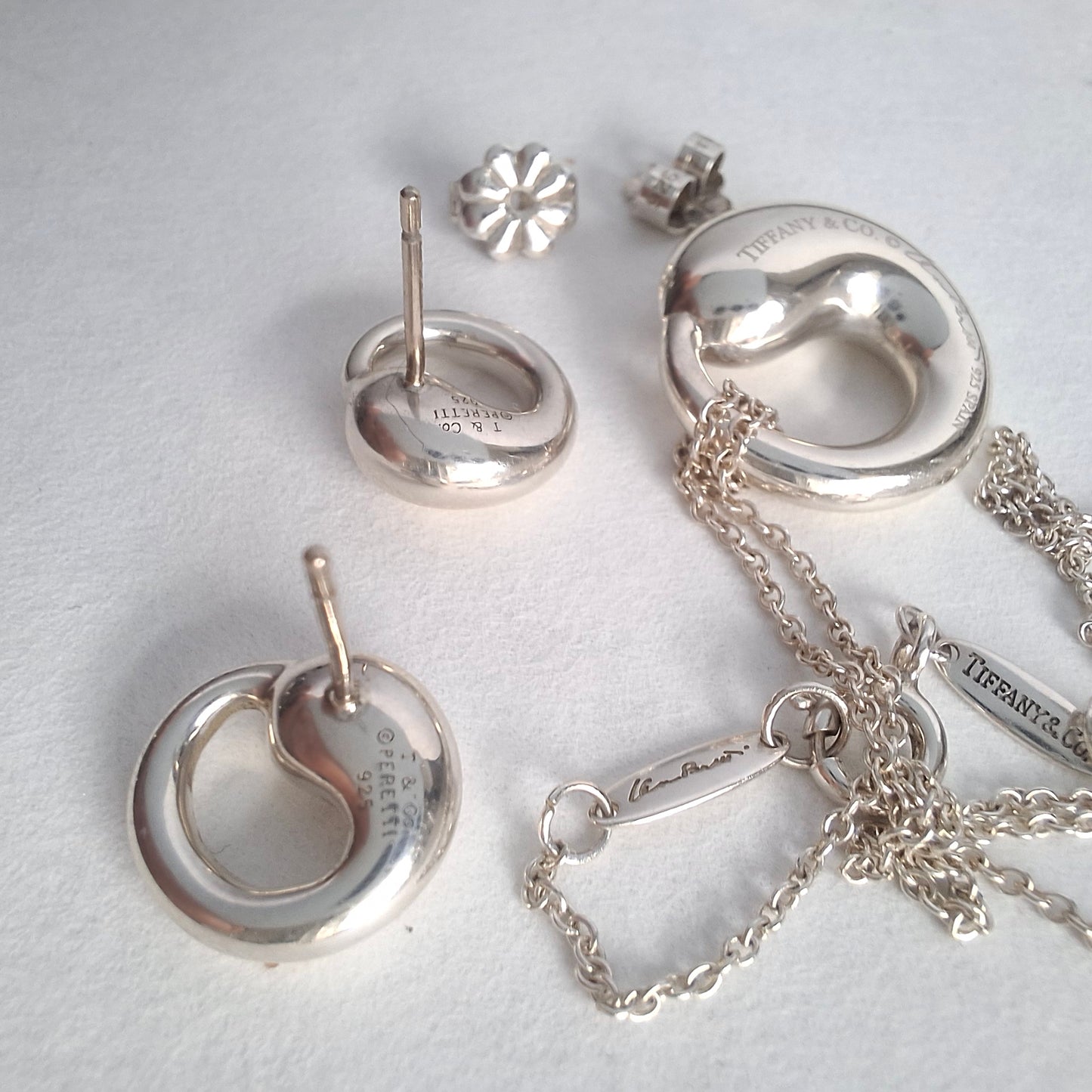 Tiffany & Co Elsa Peretti Design Eternal Circle Necklace and Earrings Set with original receipt from Tiffany Bond Street