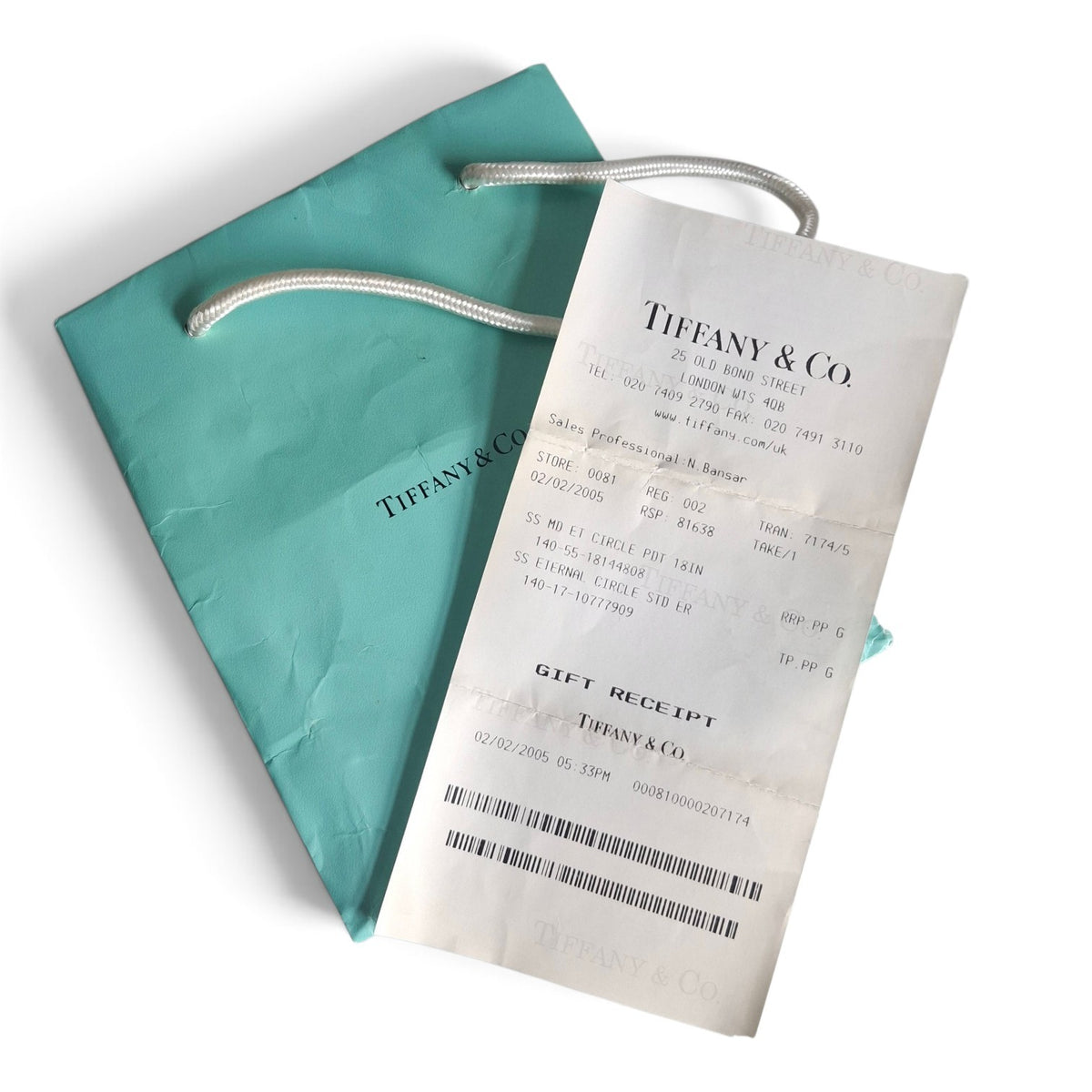 Tiffany & Co Elsa Peretti Design Eternal Circle Necklace and Earrings Set with original receipt from Tiffany Bond Street