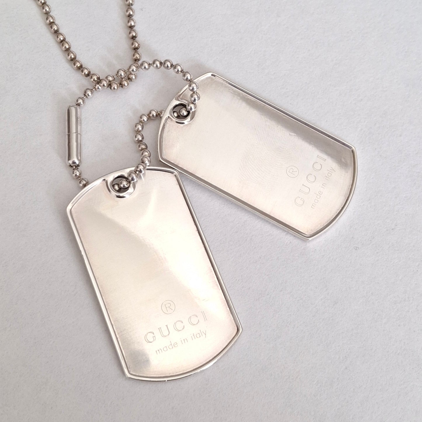 Gucci Double Dog Tag Pendant Necklace in Hallmarked Sterling Silver