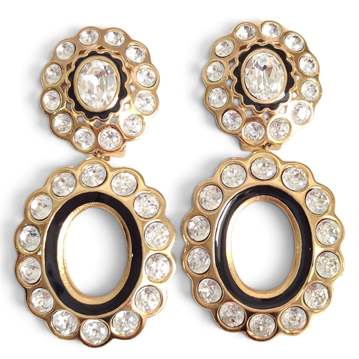 Vintage Christian Dior Swarovski Crystal Double Hoop Earrings