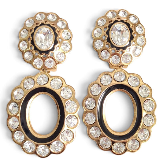 Vintage Christian Dior Swarovski Crystal Double Hoop Earrings