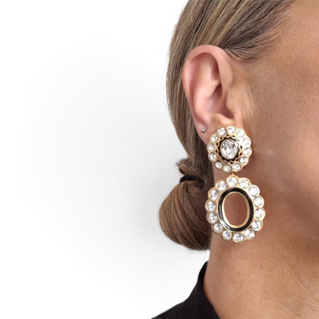 Vintage Christian Dior Swarovski Crystal Double Hoop Earrings