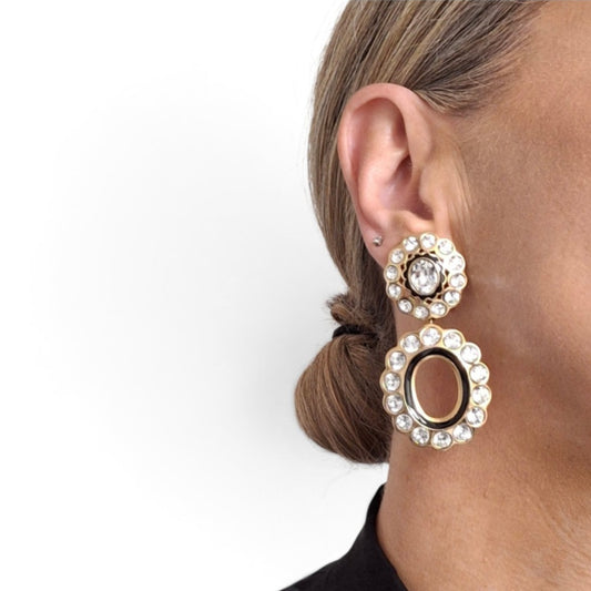 Vintage Christian Dior Swarovski Crystal Double Hoop Earrings