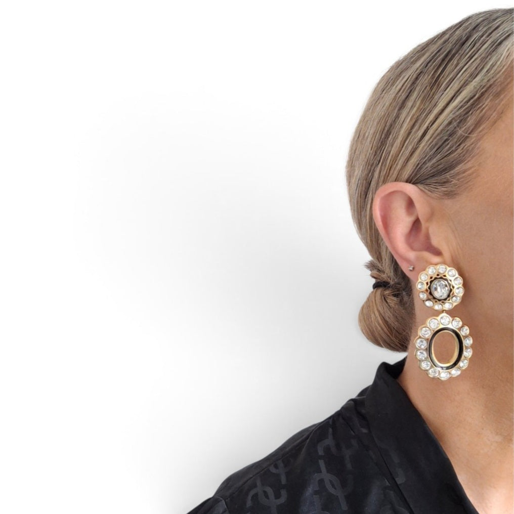 Vintage Christian Dior Swarovski Crystal Double Hoop Earrings
