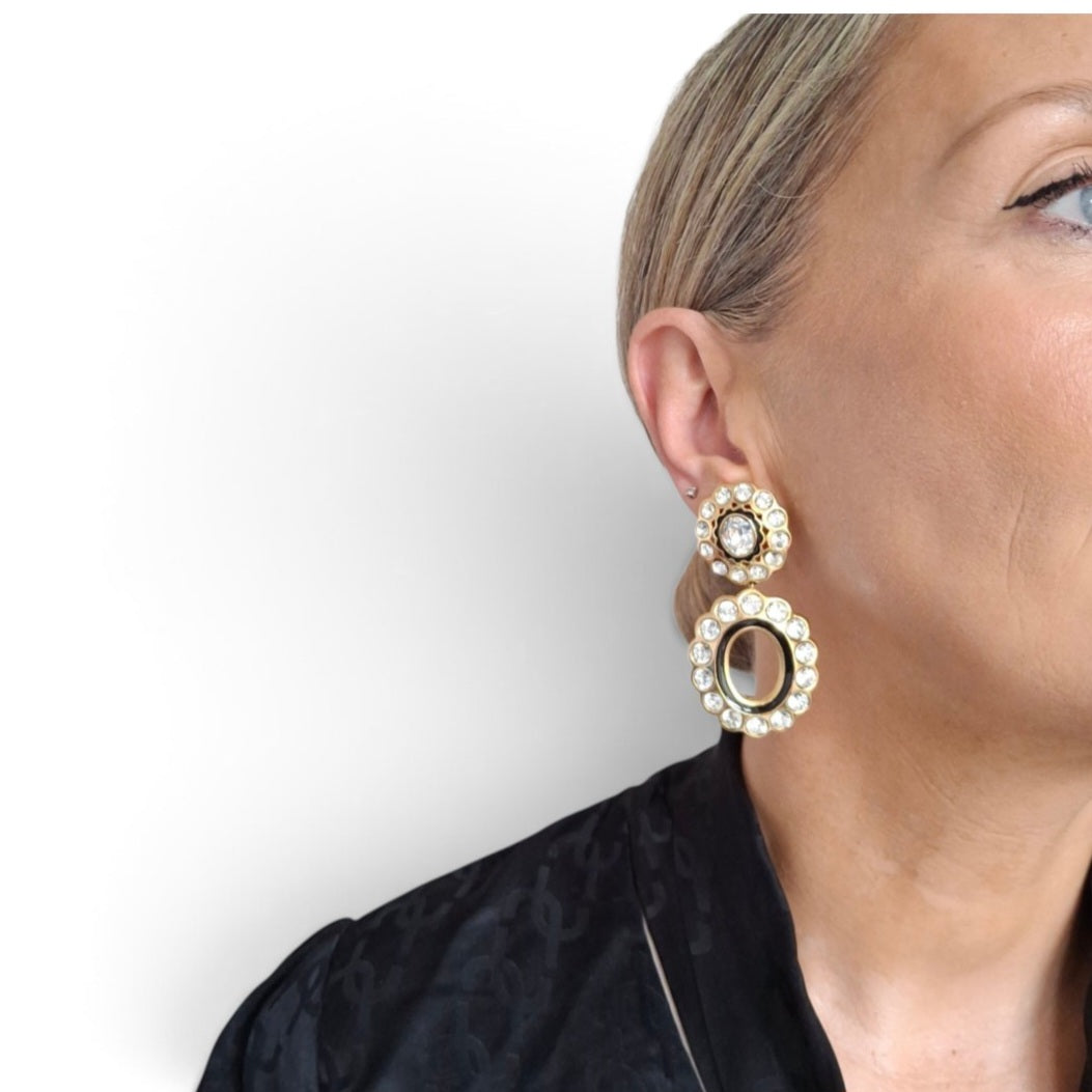 Vintage Christian Dior Swarovski Crystal Double Hoop Earrings