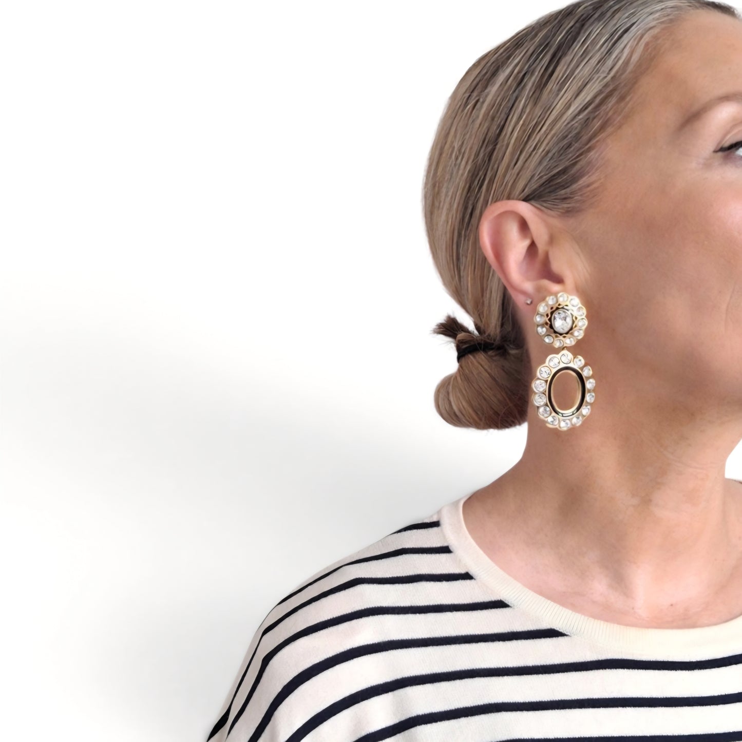 Vintage Christian Dior Swarovski Crystal Double Hoop Earrings