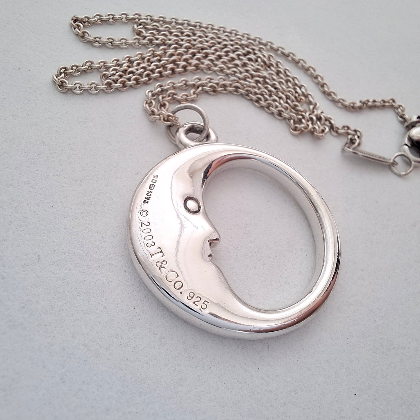 Tiffany & Co Man in the Moon Pendant Necklace in Hallmarked Sterling Silver