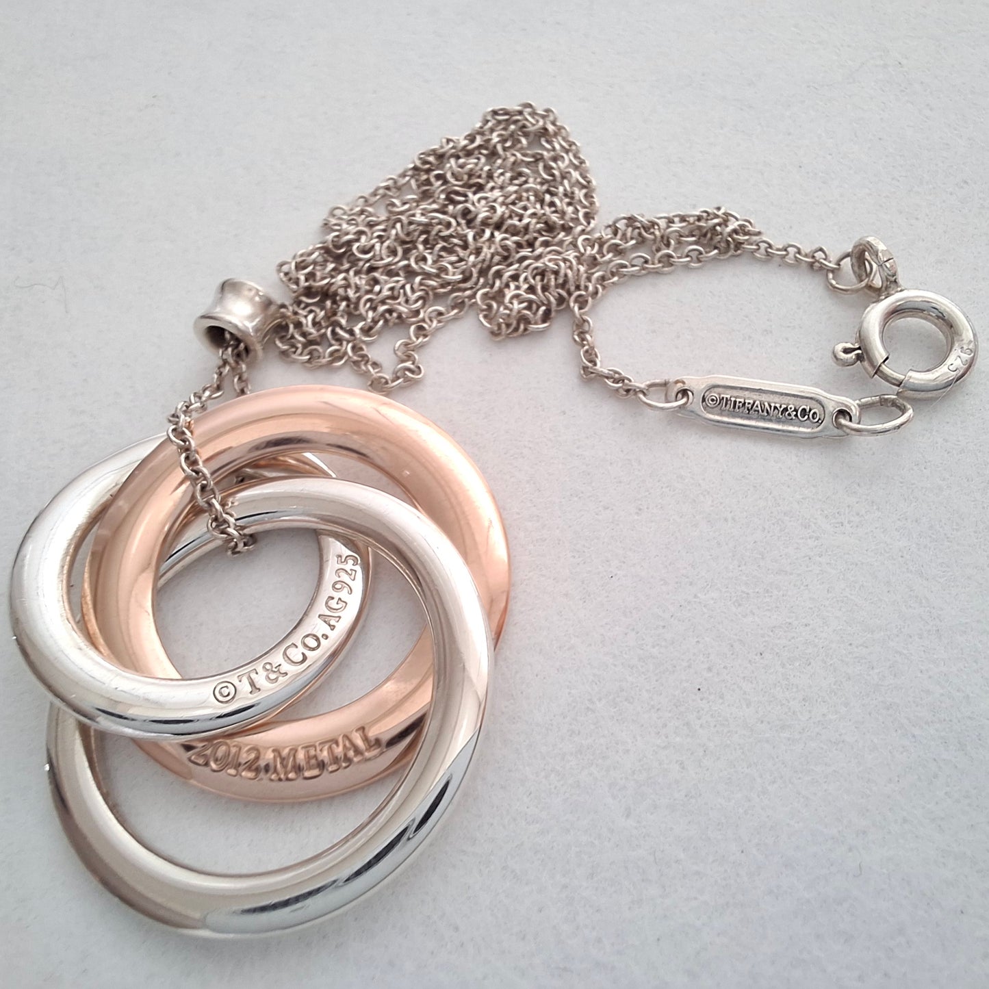 Tiffany & Co 1837 Triple Interlocking  Circles Pendant Necklace in Sterling Silver and Rubedo