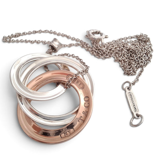 Tiffany & Co 1837 Triple Interlocking  Circles Pendant Necklace in Sterling Silver and Rubedo