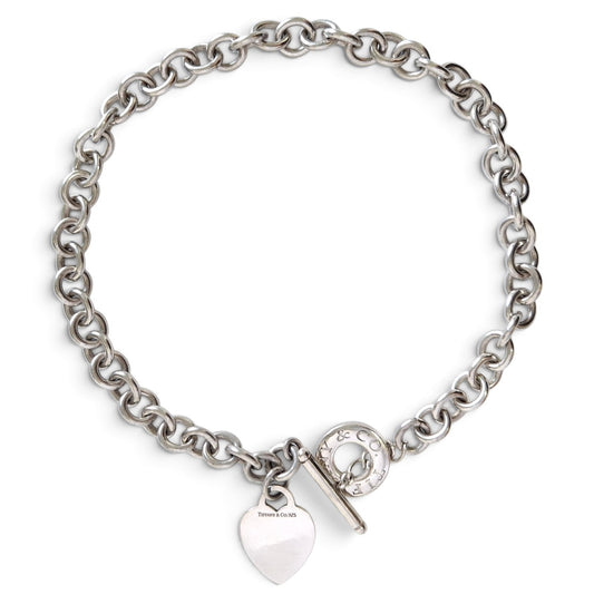 Vintage Tiffany & Co Heart Charm Toggle Necklace in Hallmarked Sterling Silver