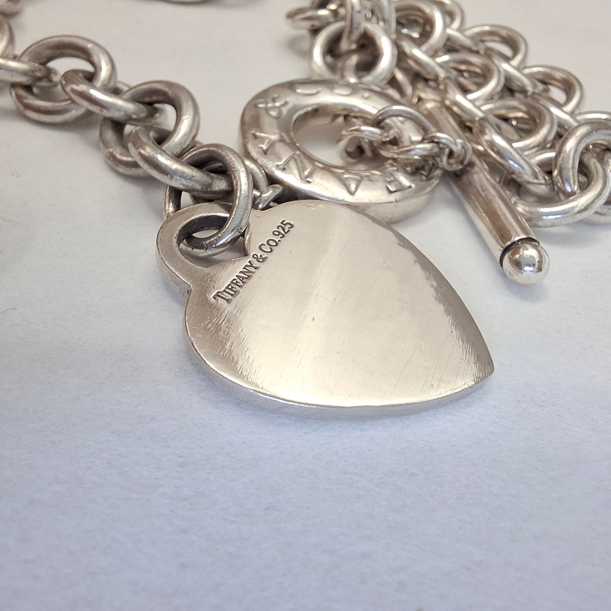 Vintage Tiffany & Co Heart Charm Toggle Necklace in Hallmarked Sterling Silver