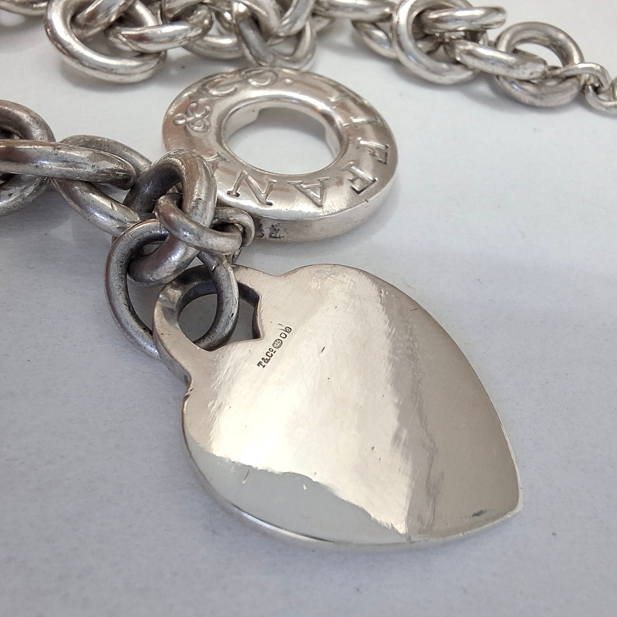 Vintage Tiffany & Co Heart Charm Toggle Necklace in Hallmarked Sterling Silver