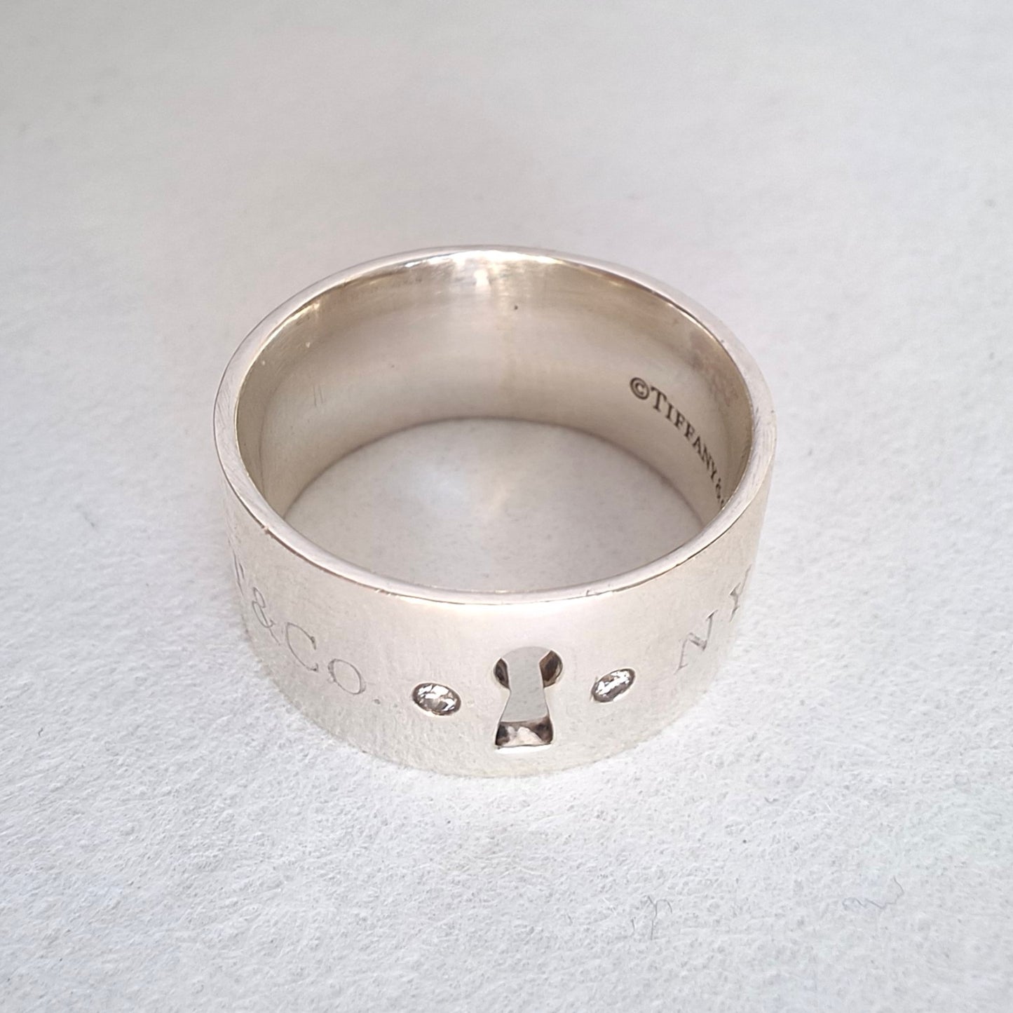 Vintage Tiffany & Co Sterling Silver Double Diamond Keyhole Ring