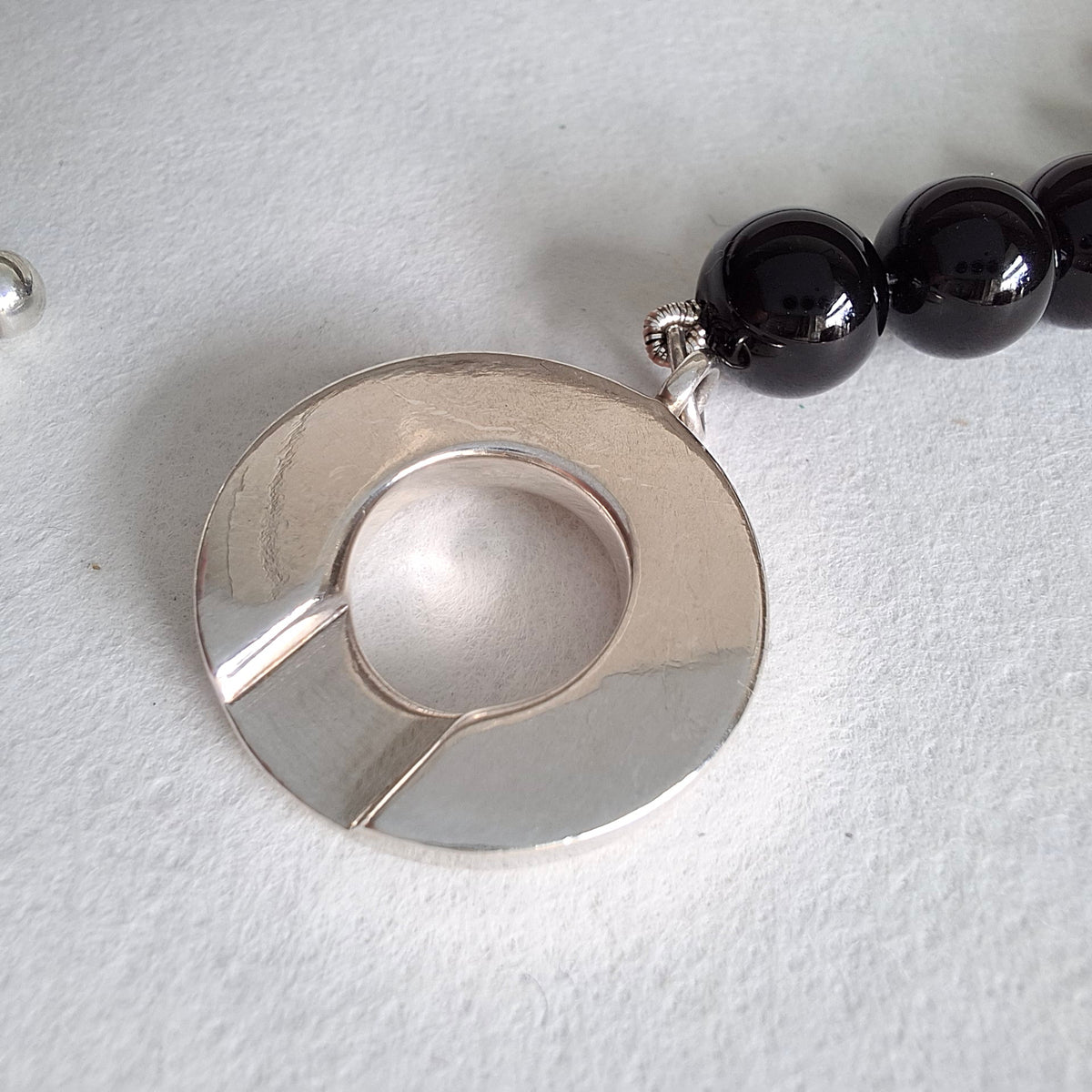 Tiffany & Co Toggle Clasp Onyx Bead Necklace in Hallmarked Sterling Silver