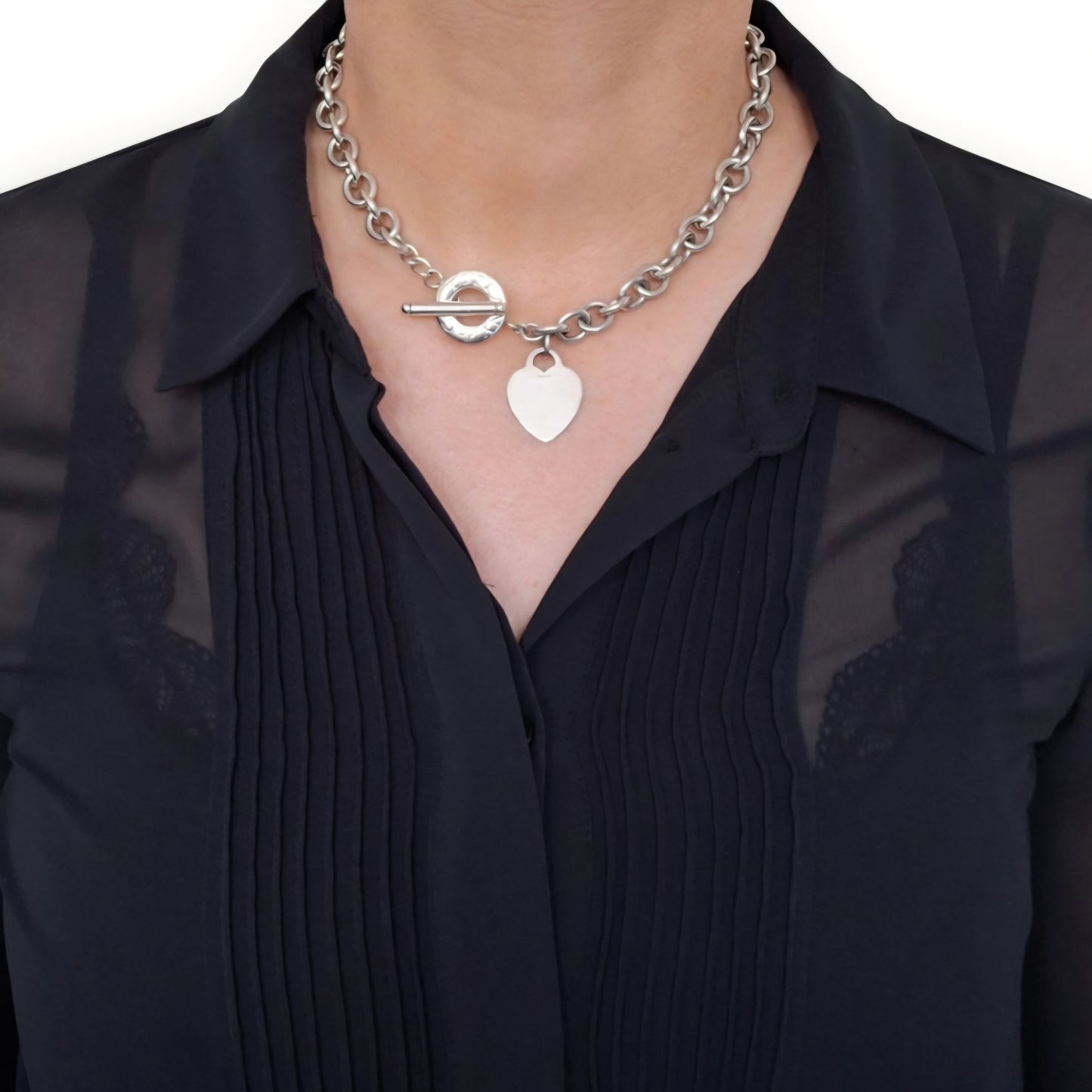 Vintage Tiffany & Co Heart Charm Toggle Necklace in Hallmarked Sterling Silver