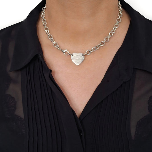 Return to Tiffany & Co New York Heart Tag Necklace in Hallmarked Sterling Silver
