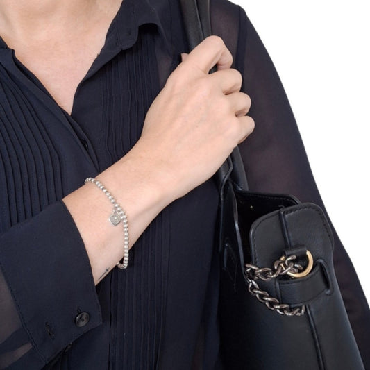 Return To Tiffany & Co Mini Heart Tag Bead Bracelet in Sterling Silver with a Diamond