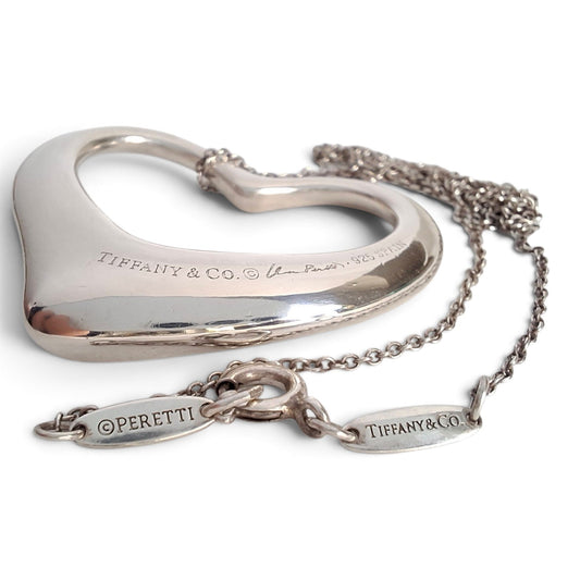 Large Sterling Silver 36mm Open Heart Pendant Necklace by Elsa Peretti for Tiffany & Co