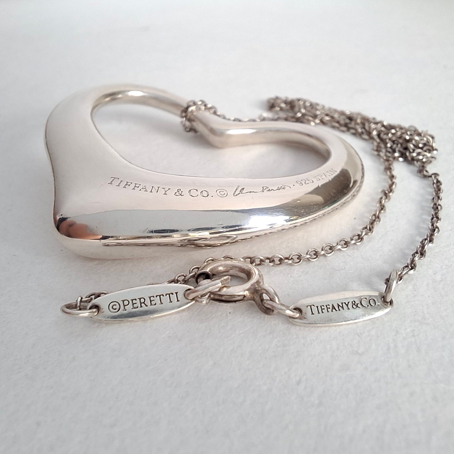 Large Sterling Silver 36mm Open Heart Pendant Necklace by Elsa Peretti for Tiffany & Co