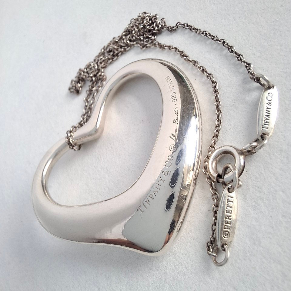 Large Sterling Silver 36mm Open Heart Pendant Necklace by Elsa Peretti for Tiffany & Co