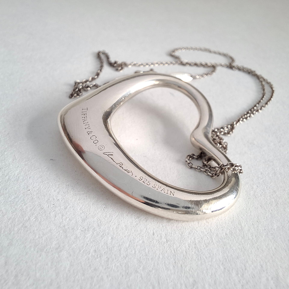 Large Sterling Silver 36mm Open Heart Pendant Necklace by Elsa Peretti for Tiffany & Co