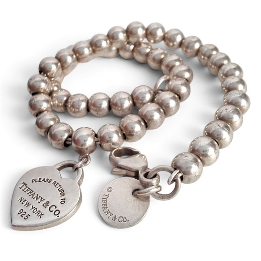 Return to Tiffany & Co Mini Heart Tag Bead Bracelet in Sterling Silver