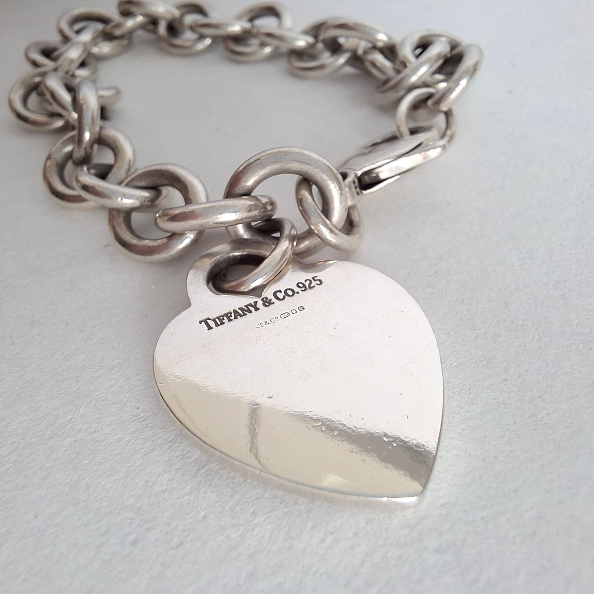 Vintage Tiffany & Co Plain Heart Tag Charm Bracelet in Hallmarked Sterling Silver