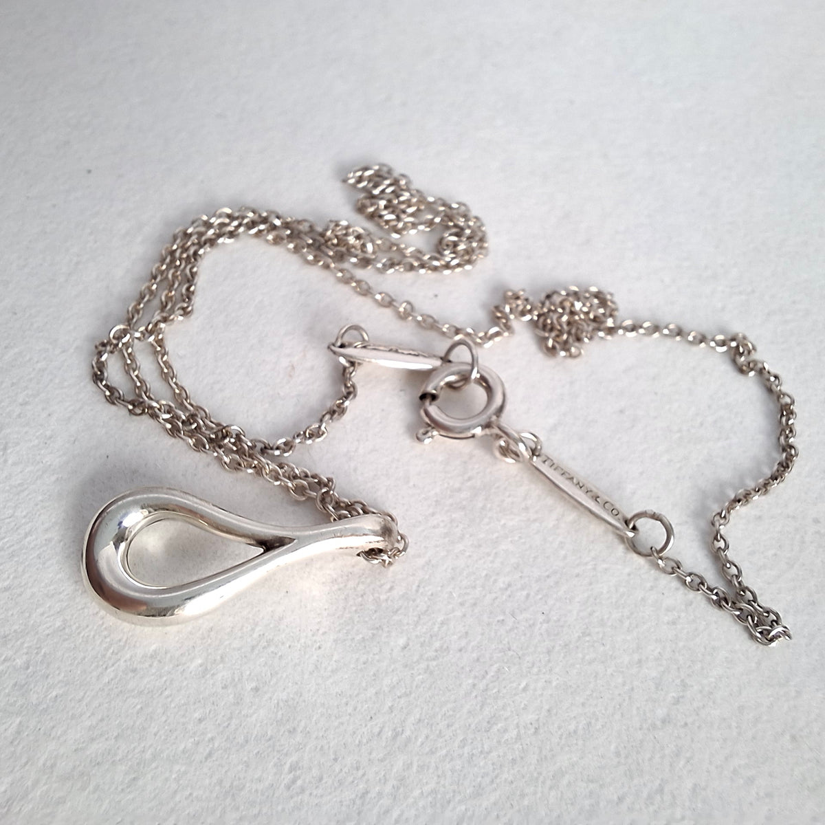 Tiffany & Co Elsa Peretti Open Teardrop Pendant Necklace in Sterling Silver