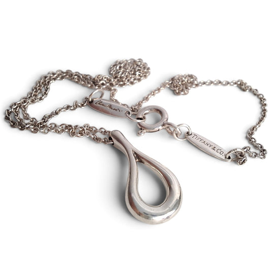 Tiffany & Co Elsa Peretti Open Teardrop Pendant Necklace in Sterling Silver