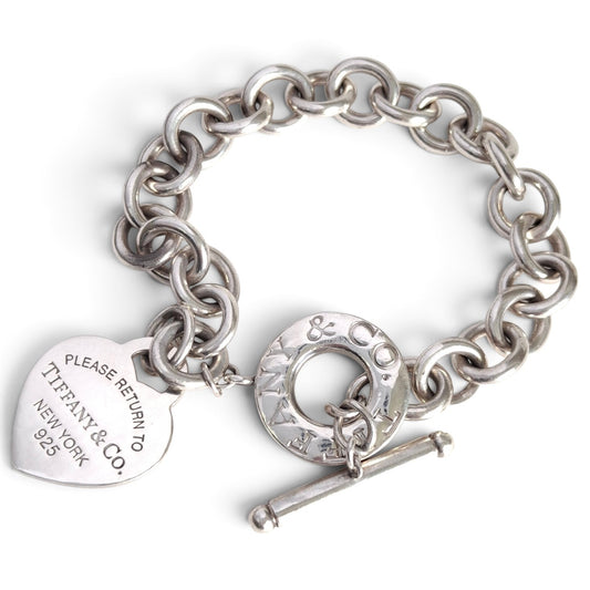 Vintage Return to Tiffany & Co Heart Tag Charm Toggle Bracelet in Sterling Silver
