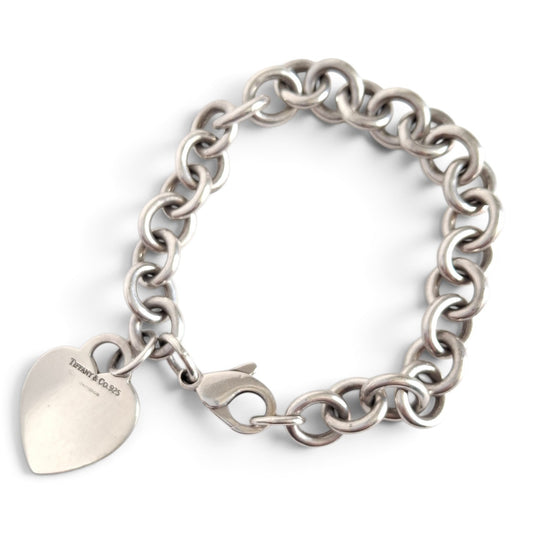 Vintage Tiffany & Co Plain Heart Tag Charm Bracelet in Hallmarked Sterling Silver