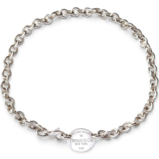 Vintage Please Return to Tifffany New York Oval Tag Necklace in Sterling Silver