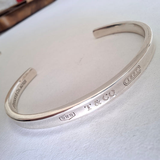 Tiffany & Co Narrow Cuff Bangle Bracelet in Hallmarked Sterling Silver