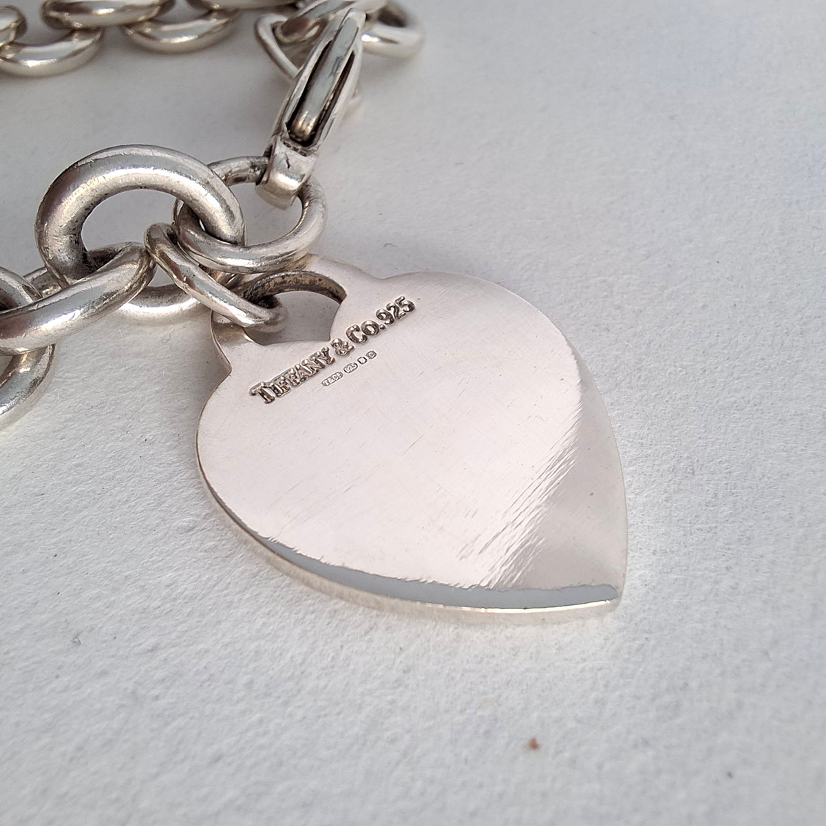 Vintage Hallmarked Sterling Silver Heart Tag Charm Bracelet by Tiffany & Co