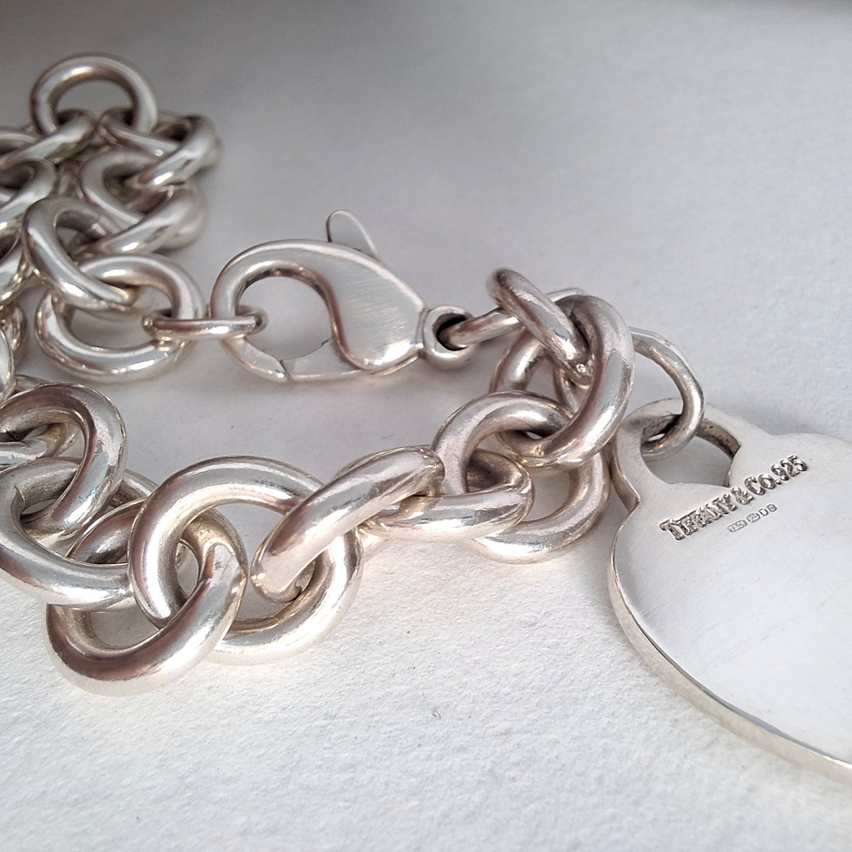 Vintage Hallmarked Sterling Silver Heart Tag Charm Bracelet by Tiffany & Co
