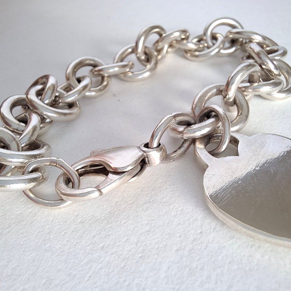 Vintage Hallmarked Sterling Silver Heart Tag Charm Bracelet by Tiffany & Co