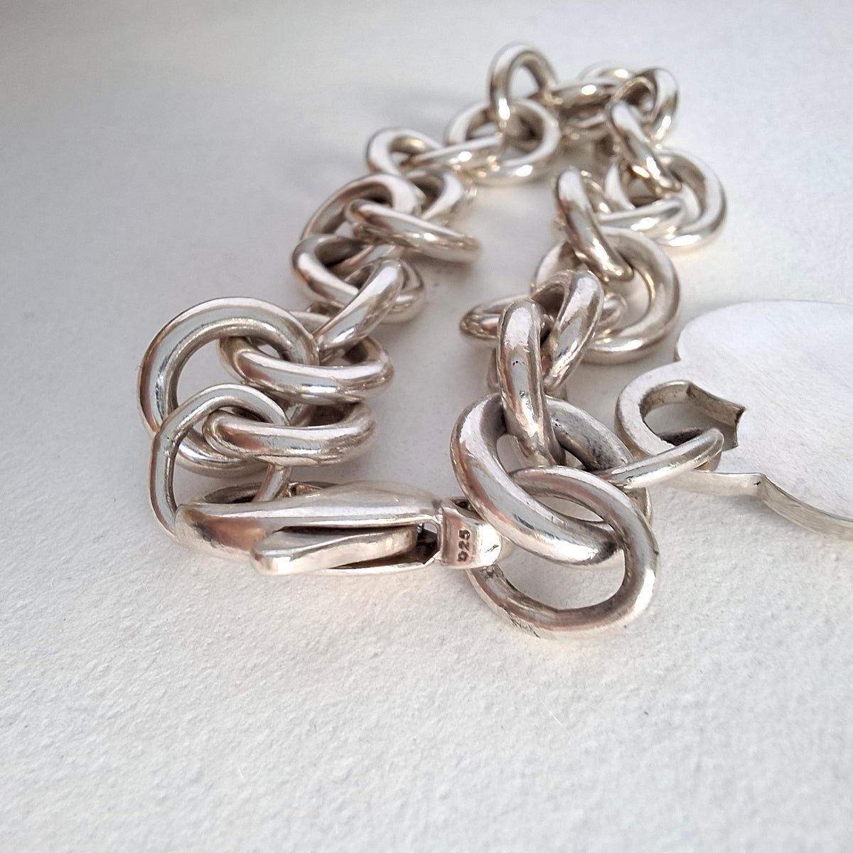 Vintage Hallmarked Sterling Silver Heart Tag Charm Bracelet by Tiffany & Co