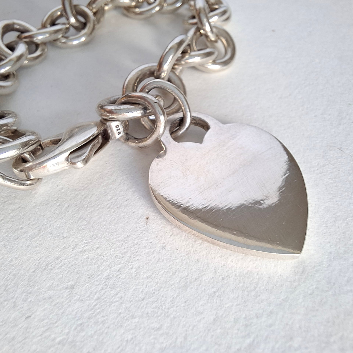 Vintage Hallmarked Sterling Silver Heart Tag Charm Bracelet by Tiffany & Co