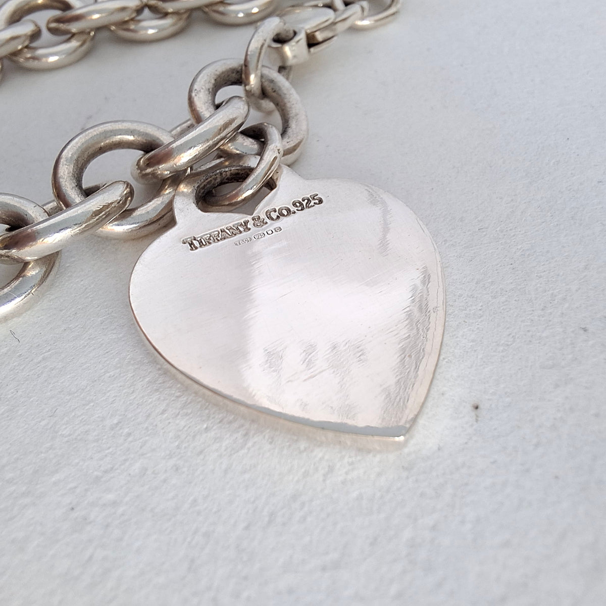Vintage Hallmarked Sterling Silver Heart Tag Charm Bracelet by Tiffany & Co