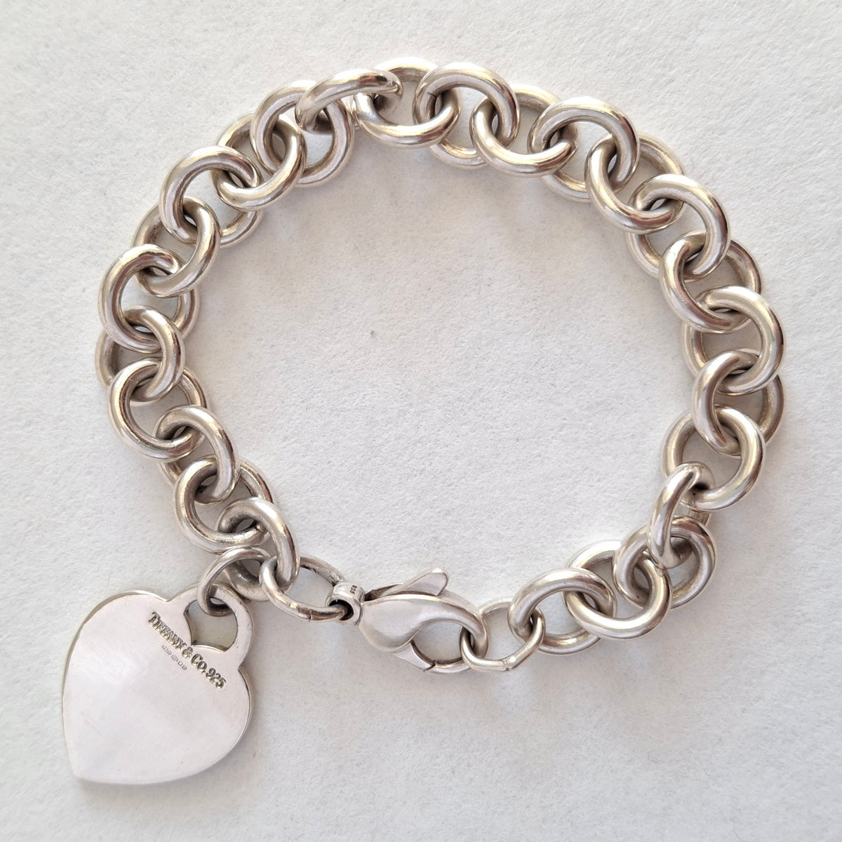 Vintage Hallmarked Sterling Silver Heart Tag Charm Bracelet by Tiffany & Co