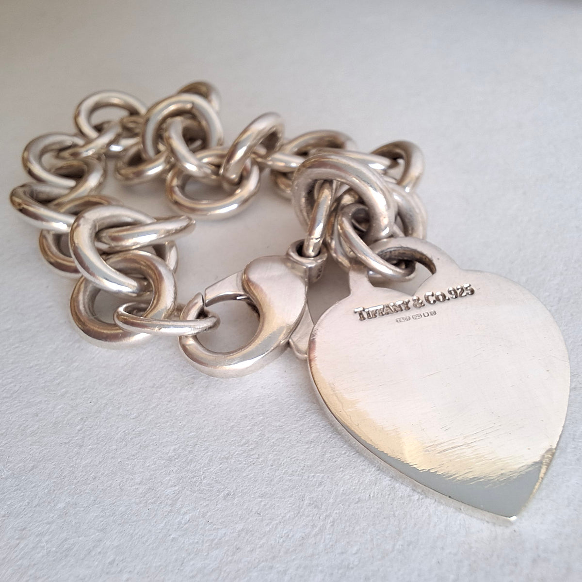 Vintage Hallmarked Sterling Silver Heart Tag Charm Bracelet by Tiffany & Co