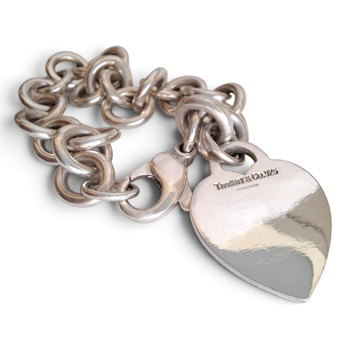 Vintage Hallmarked Sterling Silver Heart Tag Charm Bracelet by Tiffany & Co