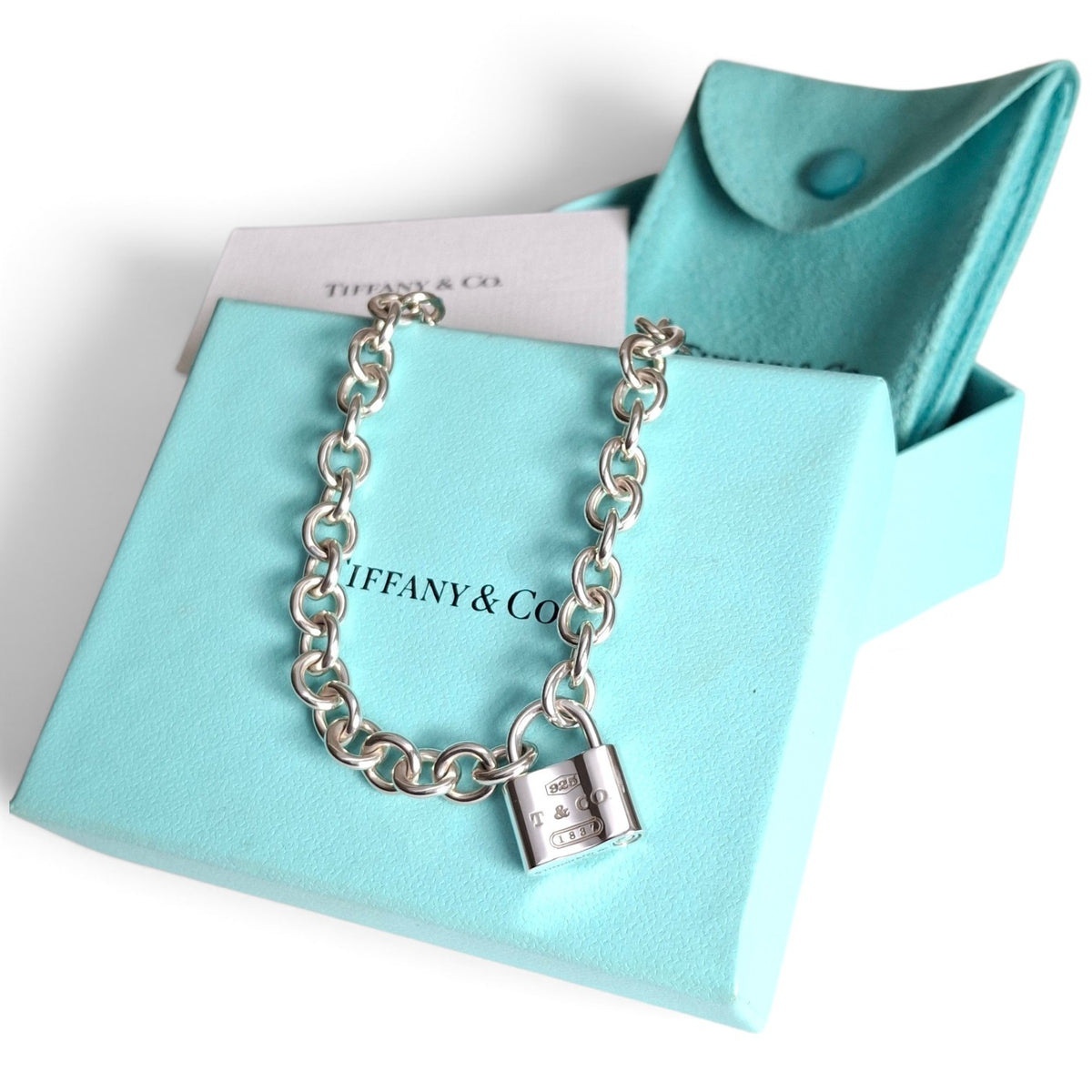 Tiffany & Co 1837 Padlock Necklace in Sterling Silver with Box and Pouch