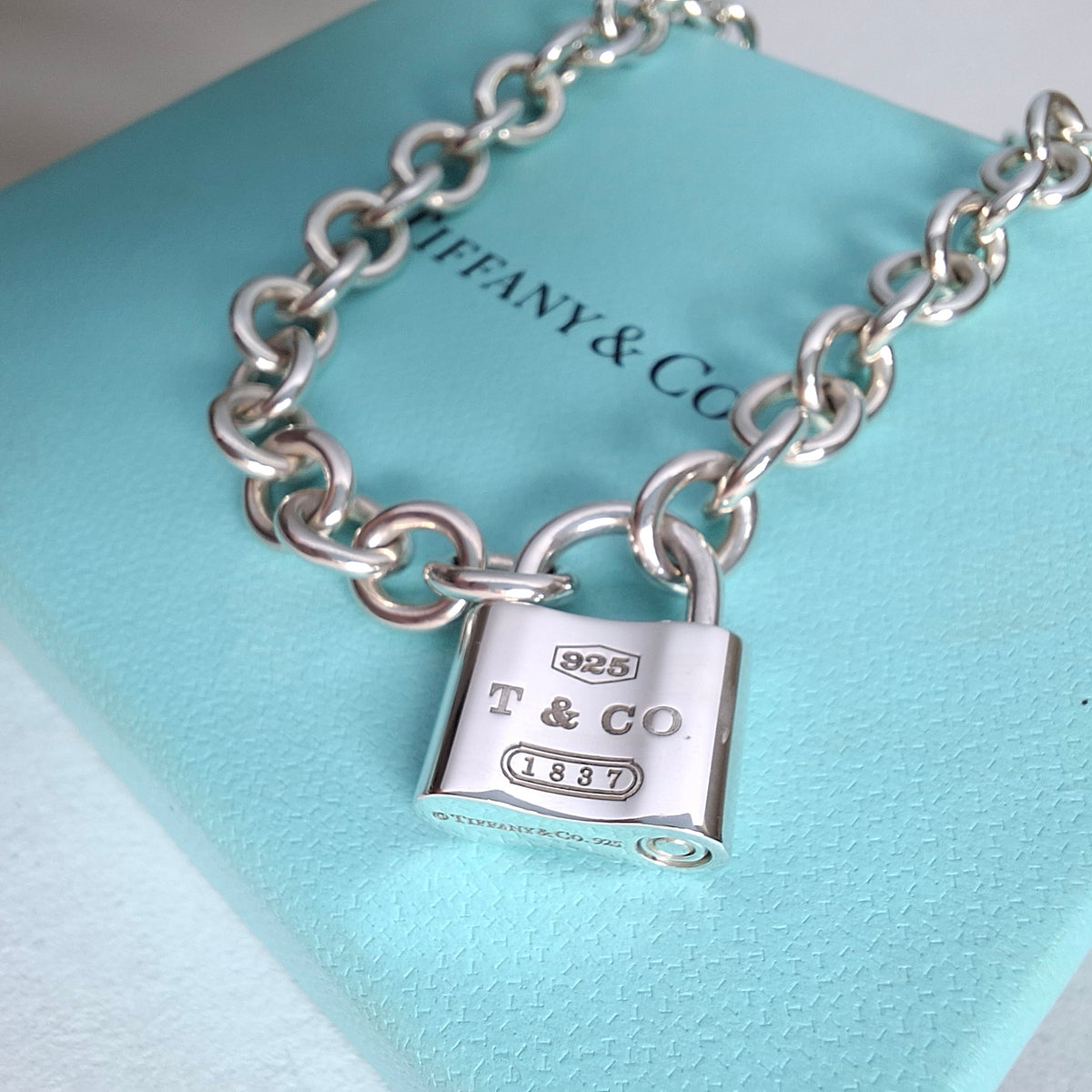 Tiffany & Co 1837 Padlock Necklace in Sterling Silver with Box and Pouch