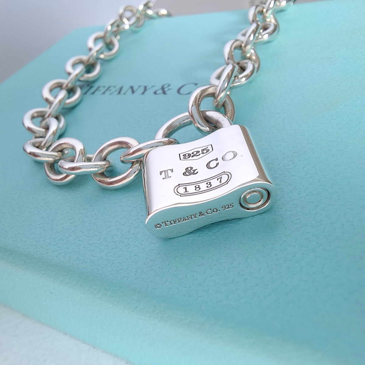Tiffany & Co 1837 Padlock Necklace in Sterling Silver with Box and Pouch